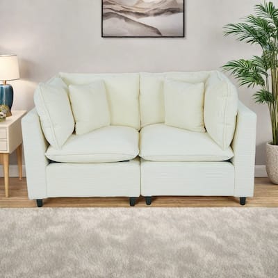 Corduroy 2-Seater Sofa with 4 Small Pillows,Breathable Fabric, Thick Sponge Cushions