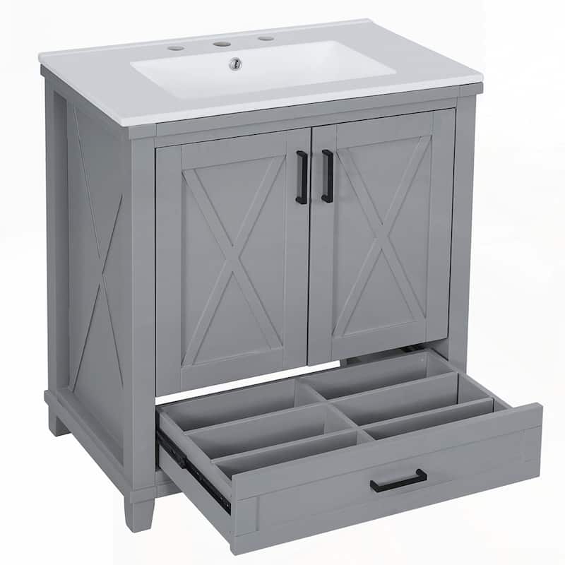 Solid Wood Frame Bathroom Vanity with Single Sink