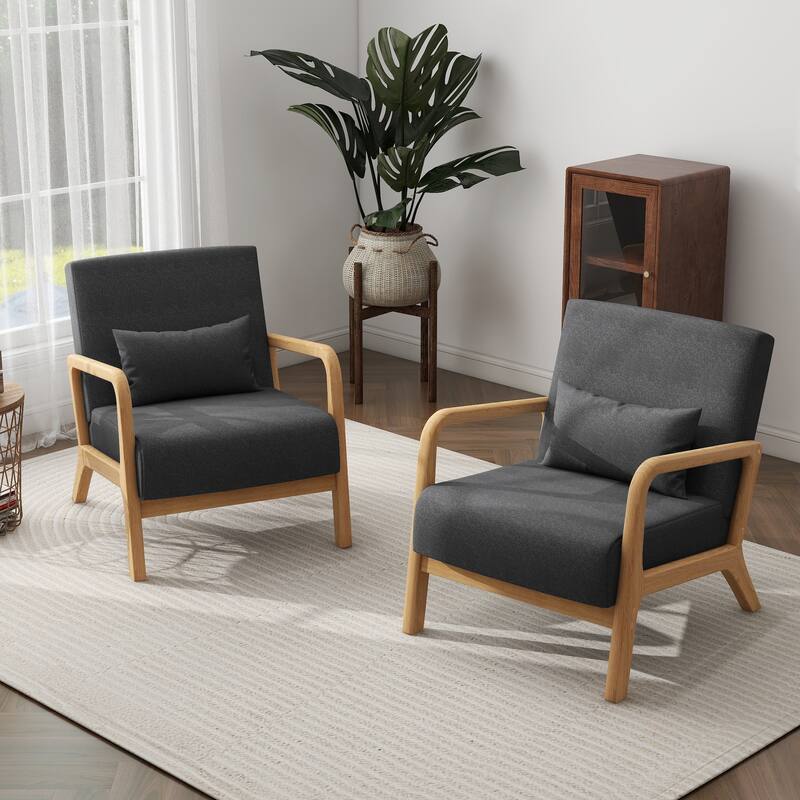 Briston 2 Set Mid Century Modern Wood Accent Chairs with pillow