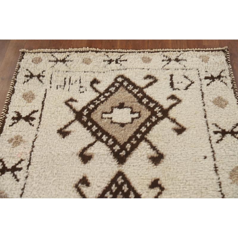 Plush Geometric Anatolian Turkish Runner Rug Hand-knotted Wool Carpet - 3'7"x 11'2"