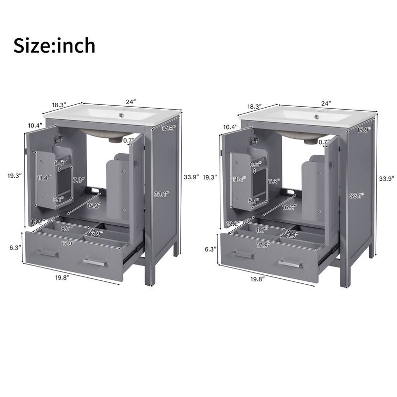 GDFStudio - Transitional Double Bathroom Vanity Set, Dual Undermount Sink, Soft-Close Doors & Double-Layer Door Shelf, Set of 2