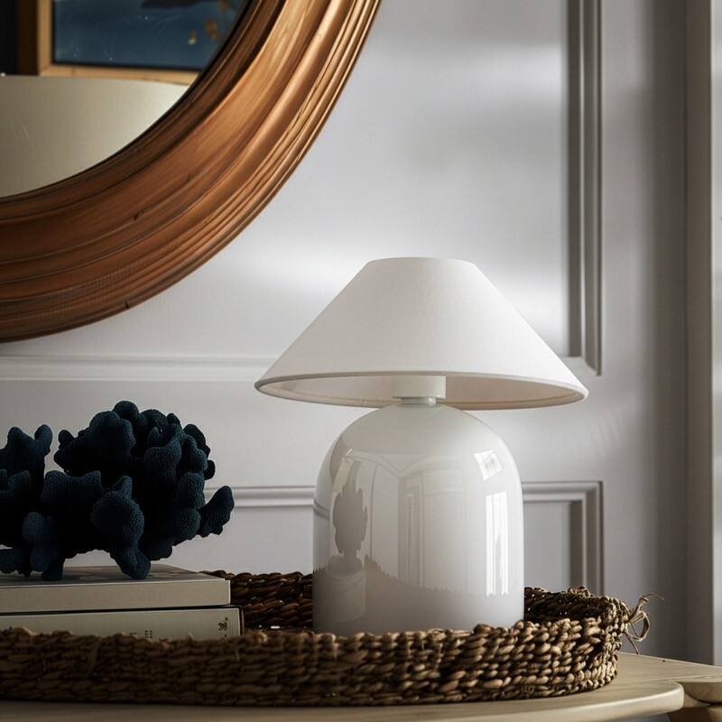 Ren LED 7.87 in Glossy Cream Midcentury Modern Urn Dimmable Cordless Portable Rechargeable Bedside Nightstand Desk Lamp