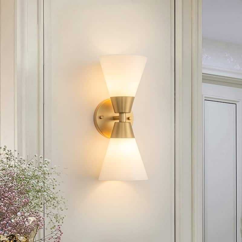 2-Light Hourglass Shaped Glass Wall Sconce - Gold