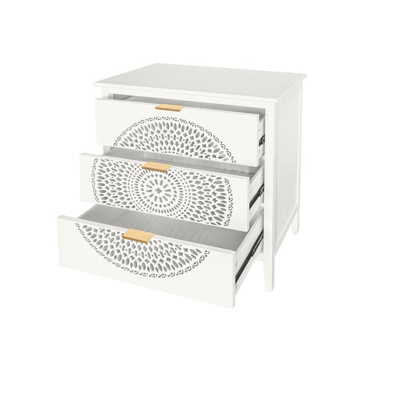 3-Drawer Storage Cabinet with Pine Legs & Metal Handles for Entryway or Bedroom Organization