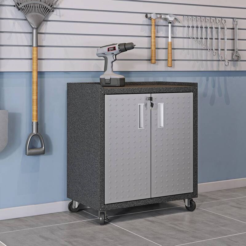 3-Piece Fortress Mobile Space-Saving Steel Garage Cabinet and Worktable 1.0 in Grey