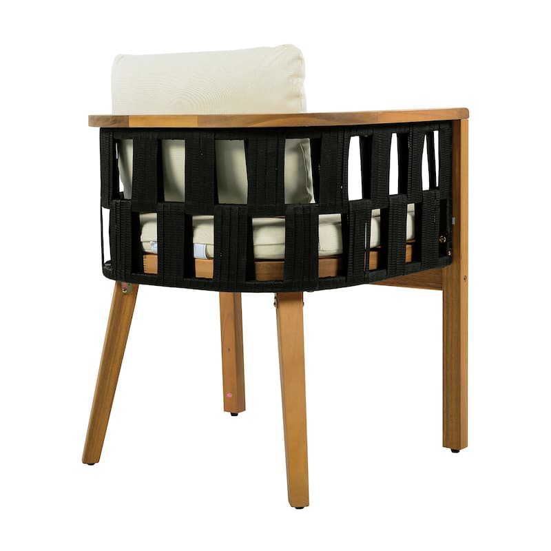 Christopher Knight Home - Della Modern Coastal Outdoor & Indoor Acacia Wood and Rope Dining Set with Cushions & Flat Rope