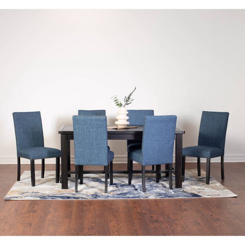 Roundhill Furniture Muzzi Contemporary 7-Piece Dining Set, Dining Table with 6 Stylish Chairs - Blue