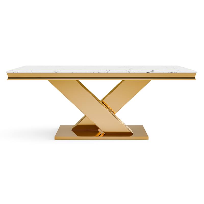 Furniture of America Thaddeus Modern X-Shaped 79-inch Dining Table with Stone Top