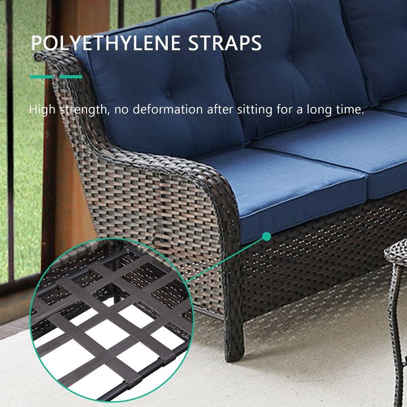 Gymojoy 4-Piece Outdoor Wicker Patio Furniture with Fire Pit and L-shaped Sectional Sofa, Coversation Set with Thick Cushions