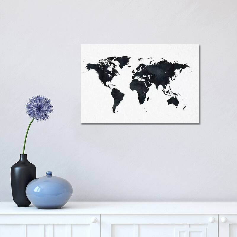 iCanvas "World Map In Black And White" by Nature Magick Canvas Print - 12x18x1.5