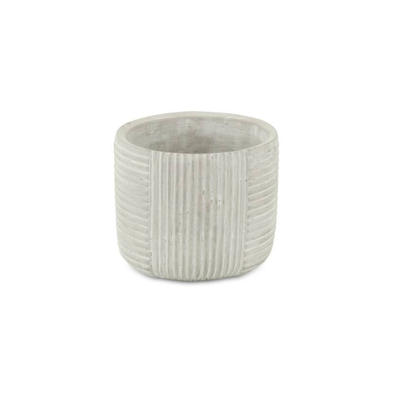 HomeRoots Light Gray Cement 39 Ounce Striped Round Distressed Pot Planter - 5.75 in. x 5.00 in. x 5.75 in.