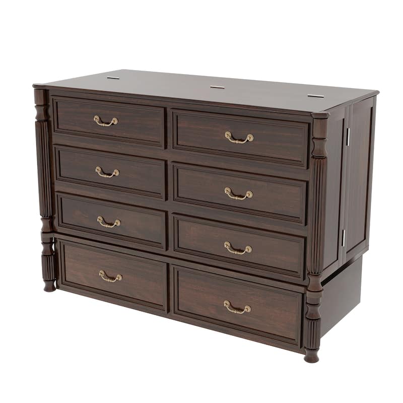 Solid Wood Murphy Bed Full Size with Storage | Space Saving Walnut Cabinet Bed with Easy Pull-Out Mechanism for Bedroom