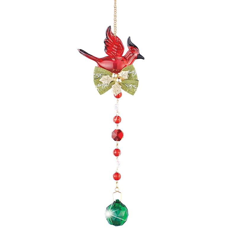 Festive Cardinal Crystal Hanging Suncatcher - 3.37 x 12.5 x 2
