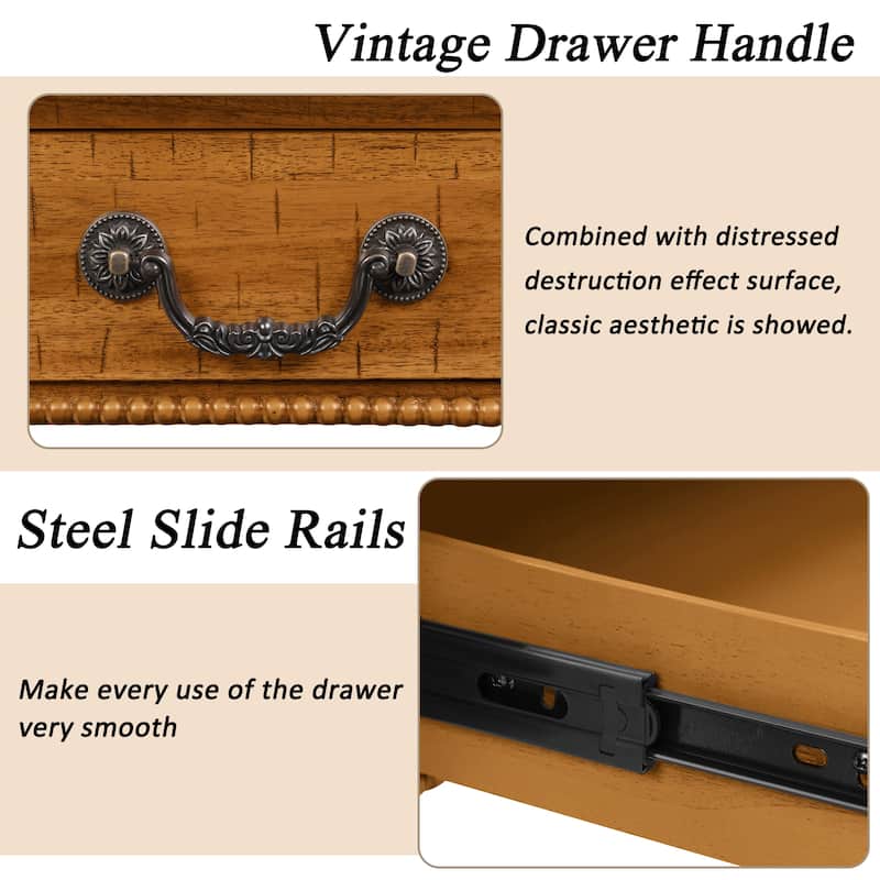 Rossetta Vintage Rectangular Wooden Coffee Table with Storage Drawer ,No-Tools Assembly