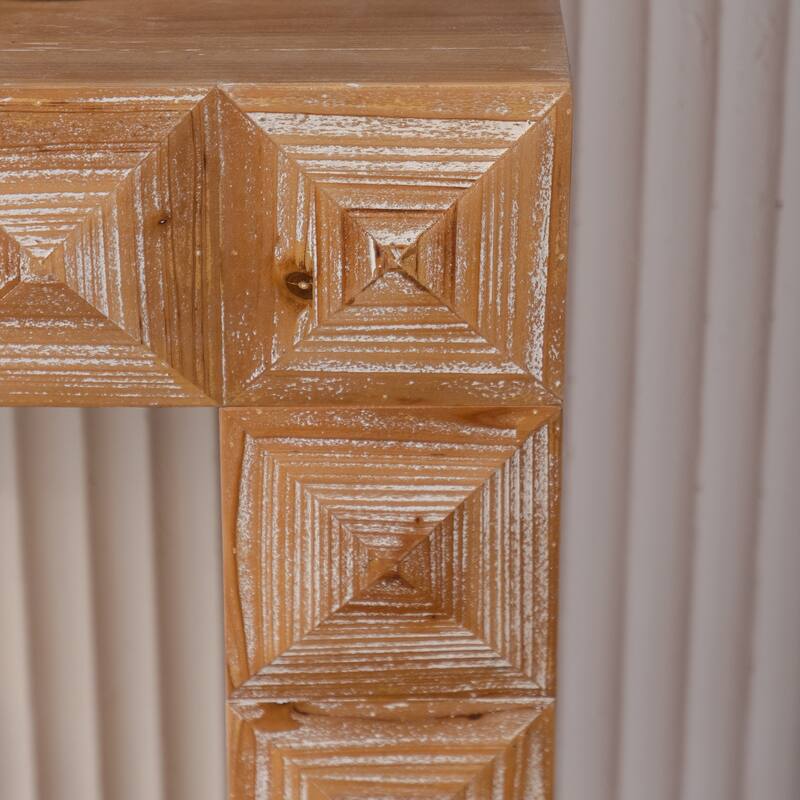 59.06" Rustic Geometric Relief Console Table - Solid Wood & MDF Entryway Table with 3D Carved Details for Living Room/Hallway