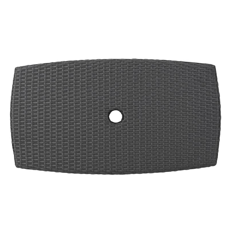 Roomfitters Berkeley Outdoor Wicker Chaise Lounge Side Table with Umbrella Holder and Serving Shelf