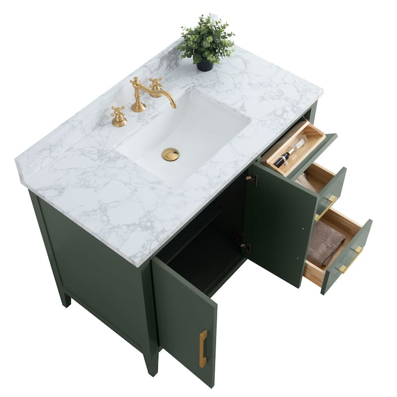 Vanity Art 42" Single Sink Bathroom Vanity Cabinet with Engineered Marble Countertop