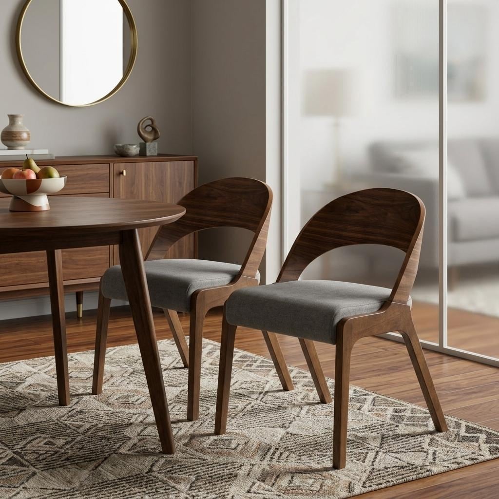 HomeRoots Set of Two Gray and Brown Upholstered Fabric Curved Back Dining Side Chairs - 20.00 in. x 30.00 in. x 23.00 in.