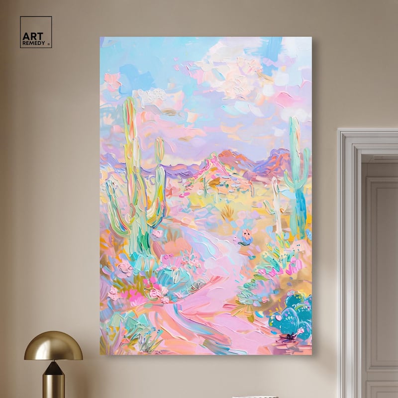 Pink and Teal Landscape Canvas by Art Remedy, Gallery Wrapped