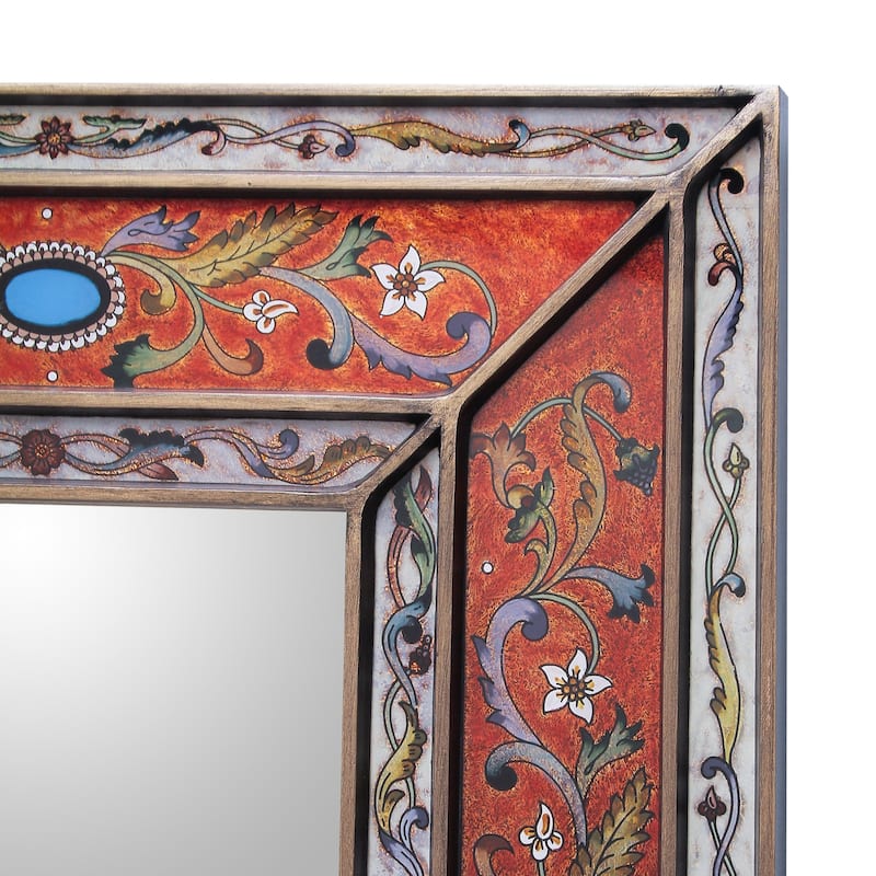 NOVICA Cajamarca Handmade Red Rectangular Floral Baroque Wall Mirror