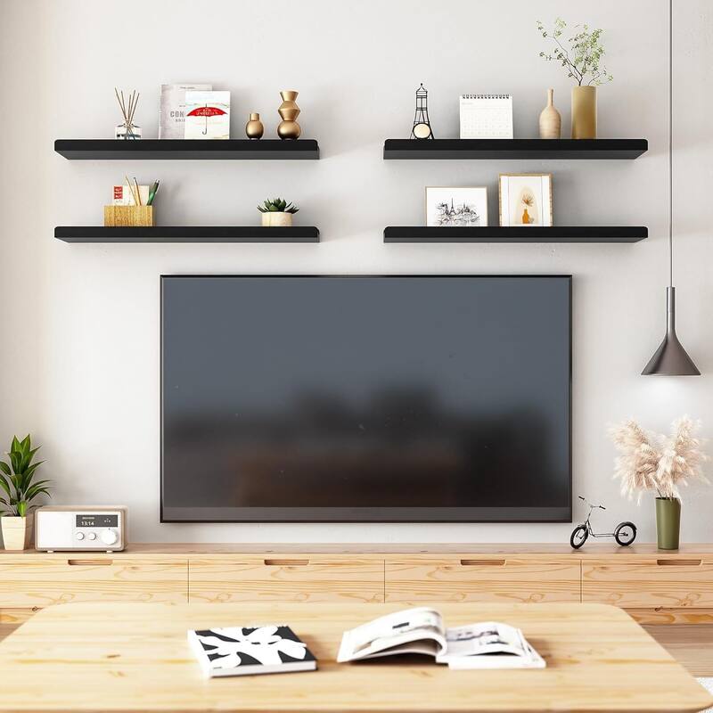 Black Long Floating Shelves for Wall 24 Inch Set of 4