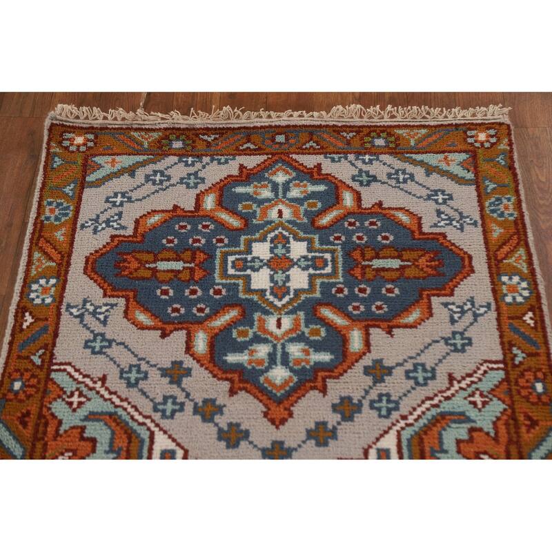 Geometric Kazak Indian Runner Rug Hallway Handmade Wool Carpet - 2'6"x 10'3"