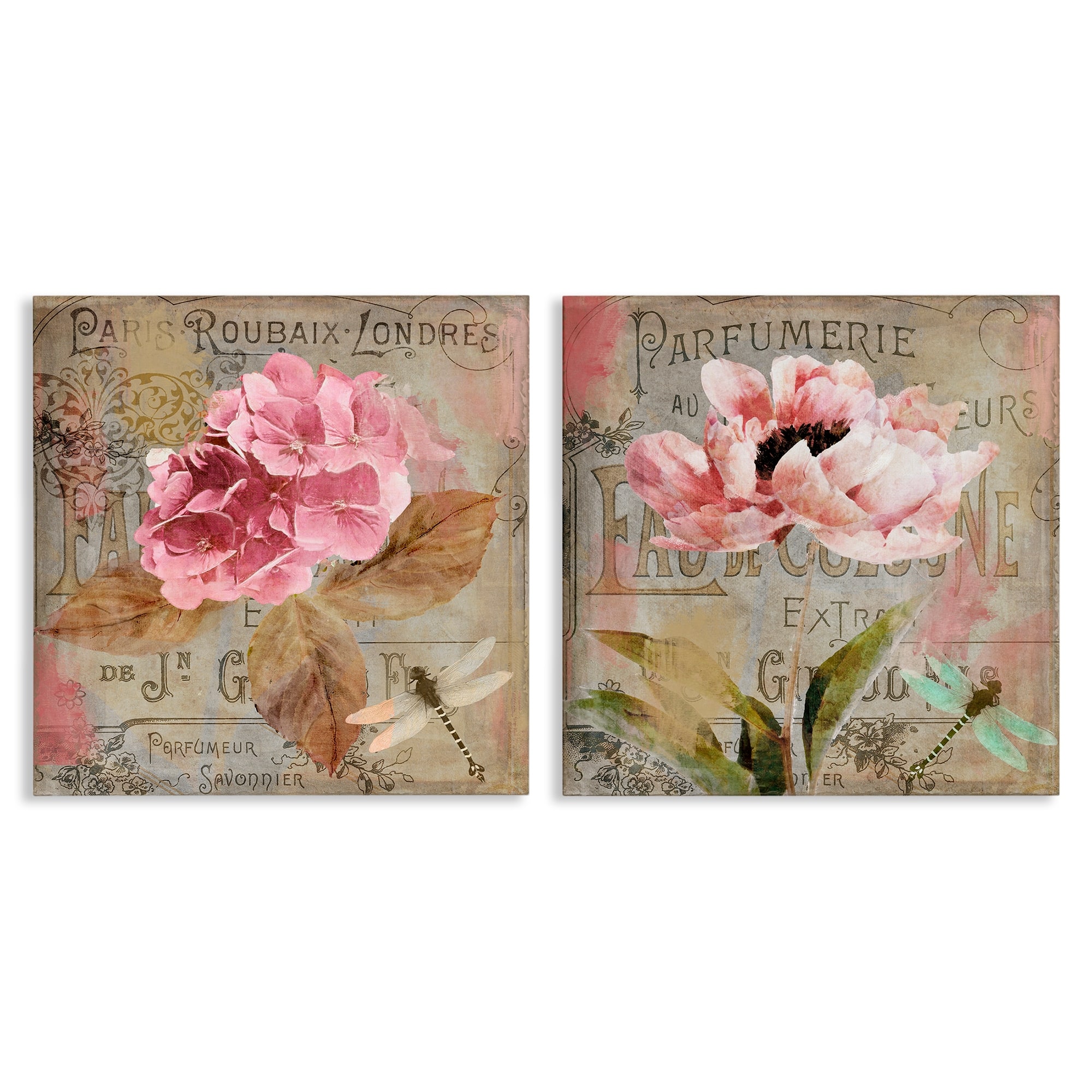 Stupell Vintage Collage French Florals Canvas Wall Art Design By Sasha (Set of 2)