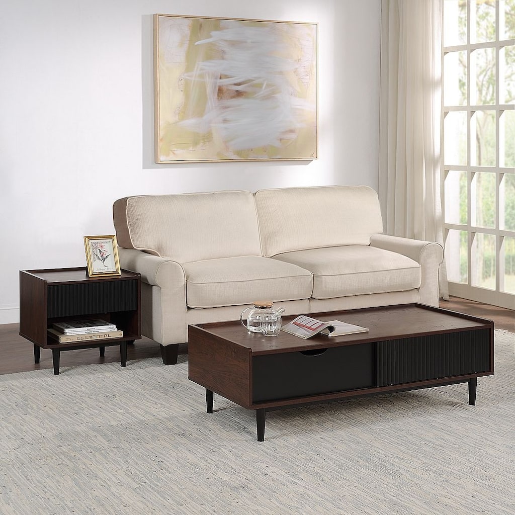 Manhattan Comfort Duane Modern Ribbed Coffee Table Set