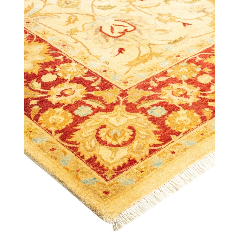 Overton Hand Knotted Wool Vintage Inspired Traditional Mogul Ivory Area Rug - 6' 2" x 8' 10"