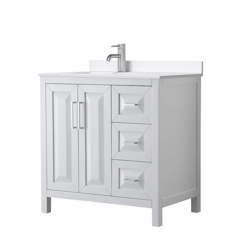 Daria 36-inch Single Vanity, Single Hole Quartz Top - White, Chrome Trim, White Quartz Top