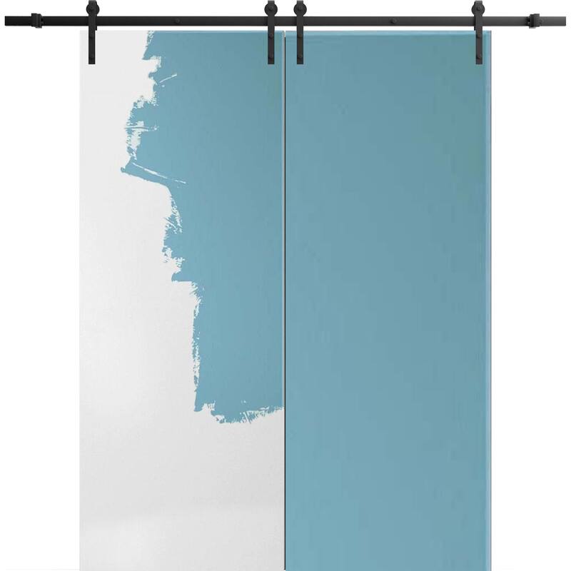 Sturdy Double Barn Door 36 x 80 inches | Planum 0010 Primed | 13FT Rail Hangers Heavy Set - 84" x 80" ( 2* 42x80)