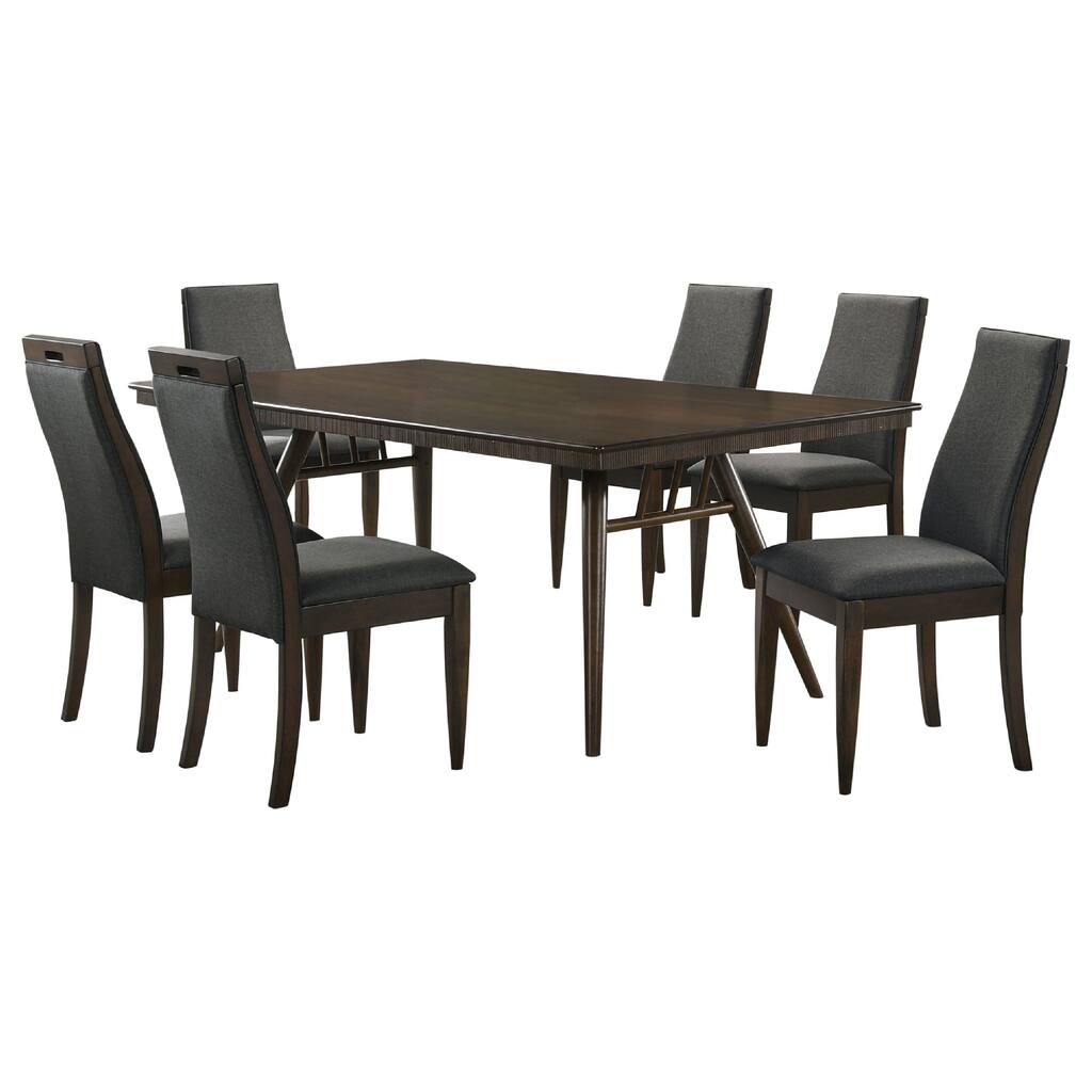 Oss 7pc Dining Table and 6 Chair Set, Fluted Apron, Gray, Walnut Brown
