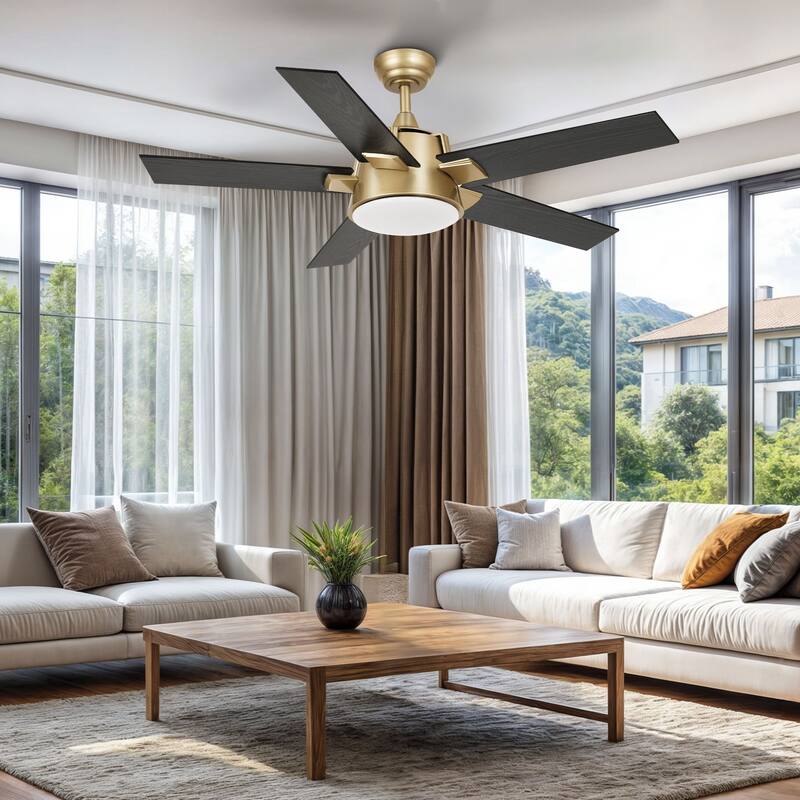 Moasis 52 inch 3-Color LED Ceiling Fan Light with 5 Wooden Blades and Remote - 52" - Black&Gold