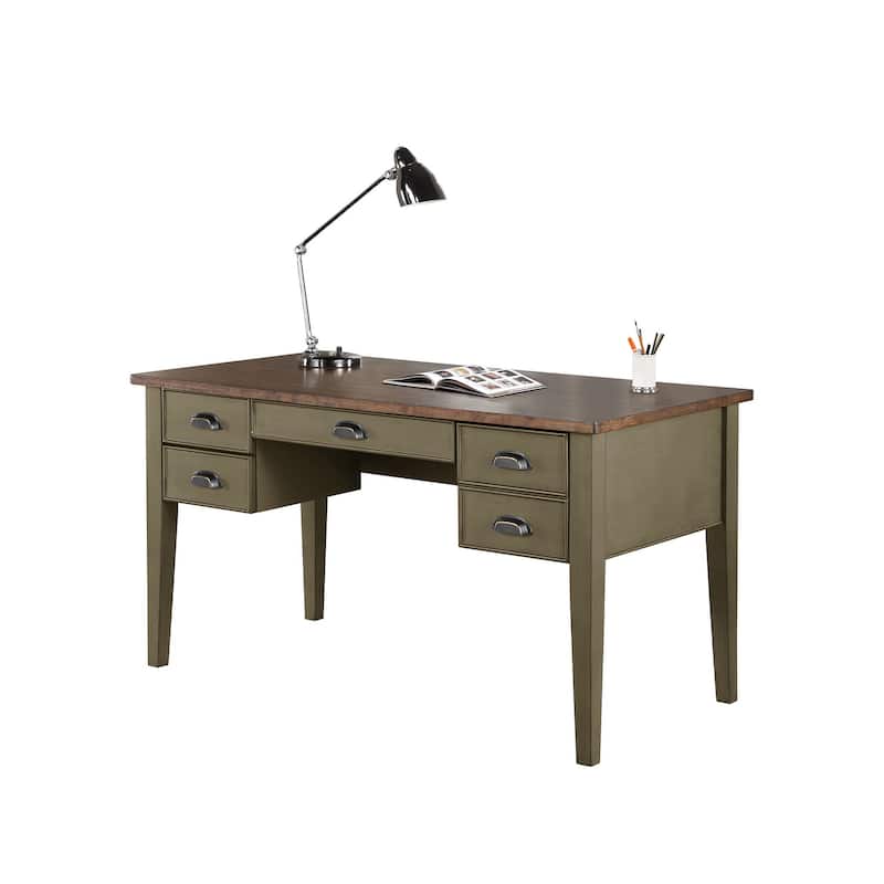 Farmhouse Half Pedestal Executive Desk, Writing Table, Office Desk, Blue