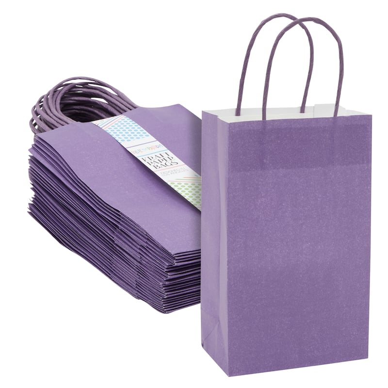 Blue Panda 25 Pack Small Gift Bags with Handles for Gifts, Paper Bag, Purple, 9 x 5.5 x 3"