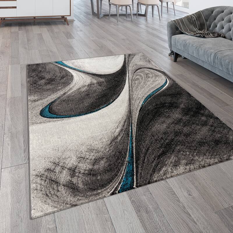 Modern Area Rug for Living Room with Abstract Waves Design