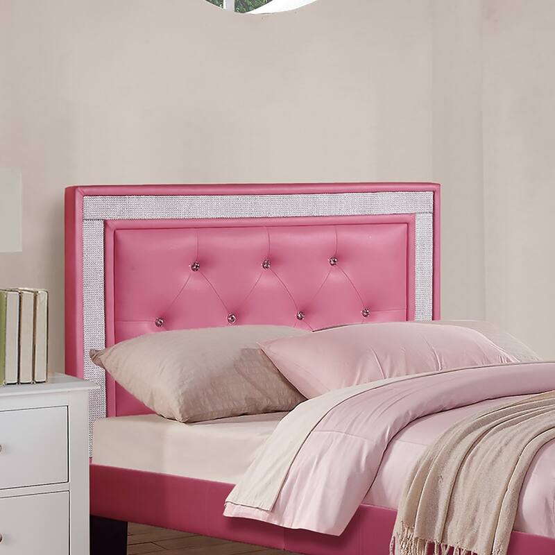 Pink Faux Leather Full Size Bed with Tufted Diamond Headboard & Wooden Legs - Modern Bedroom Furniture