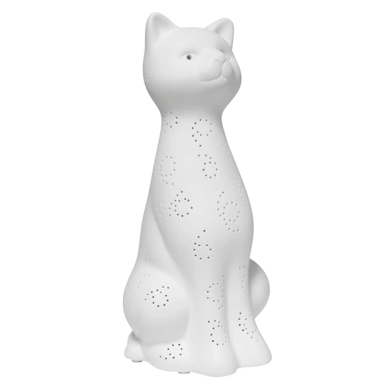 12.2" Modern White Cat Table Lamp Decorative Porcelain Light for Bedroom Entryway or Side Table - 5.51”L x 5.51”W x 12.20”H