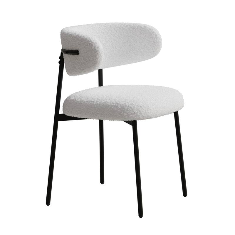 White Modern Dining Chairs, Teddy Velvet with Metal Legs