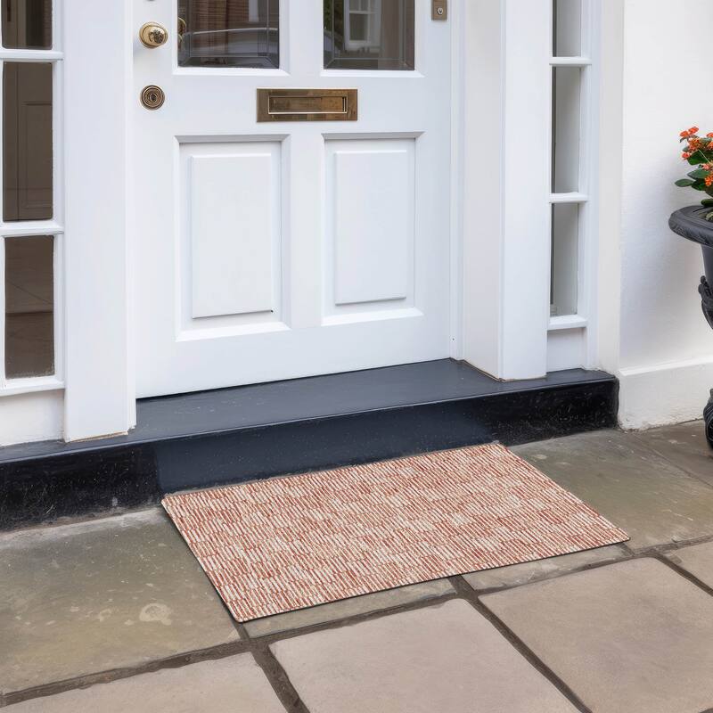 Machine Washable Indoor/ Outdoor Chantille Stripe Blocks Rug - Salmon - 1'8" x 2'6"