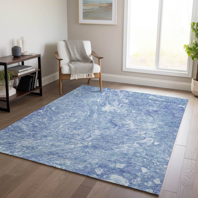 Machine Washable Indoor/ Outdoor Chantille Abstract Watercolor Rug - Sky - 2'6" x 3'10"