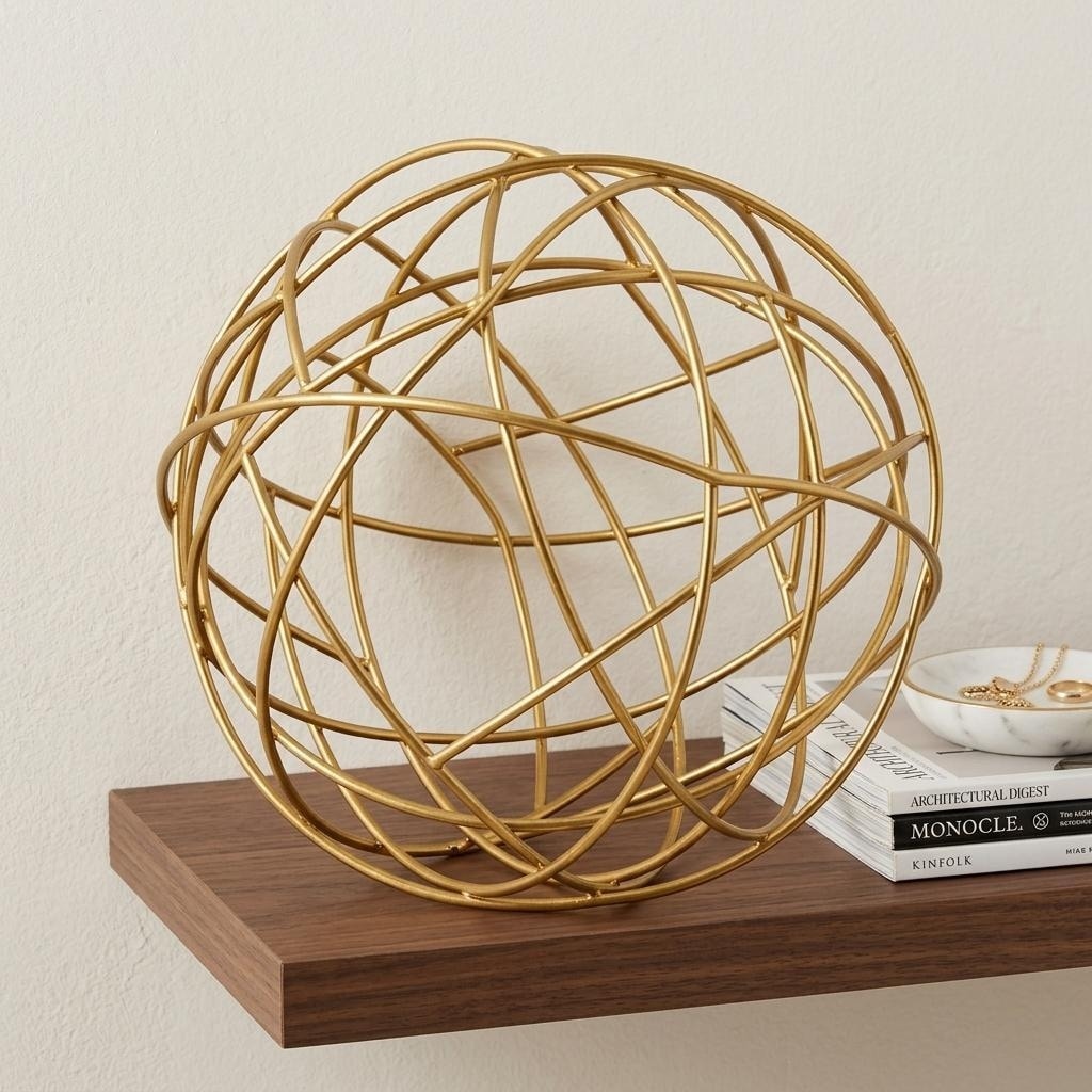 HomeRoots 7" Gold Aluminum Decorative Orb Tabletop Sculpture - 7.00 in. x 7.00 in. x 7.00 in.