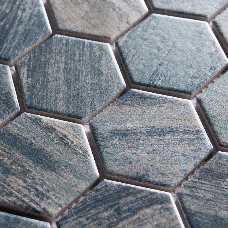 Merola Tile Cassis 2" Hex Blue 11-1/8" x 12-5/8" Porcelain Floor and Wall Tile