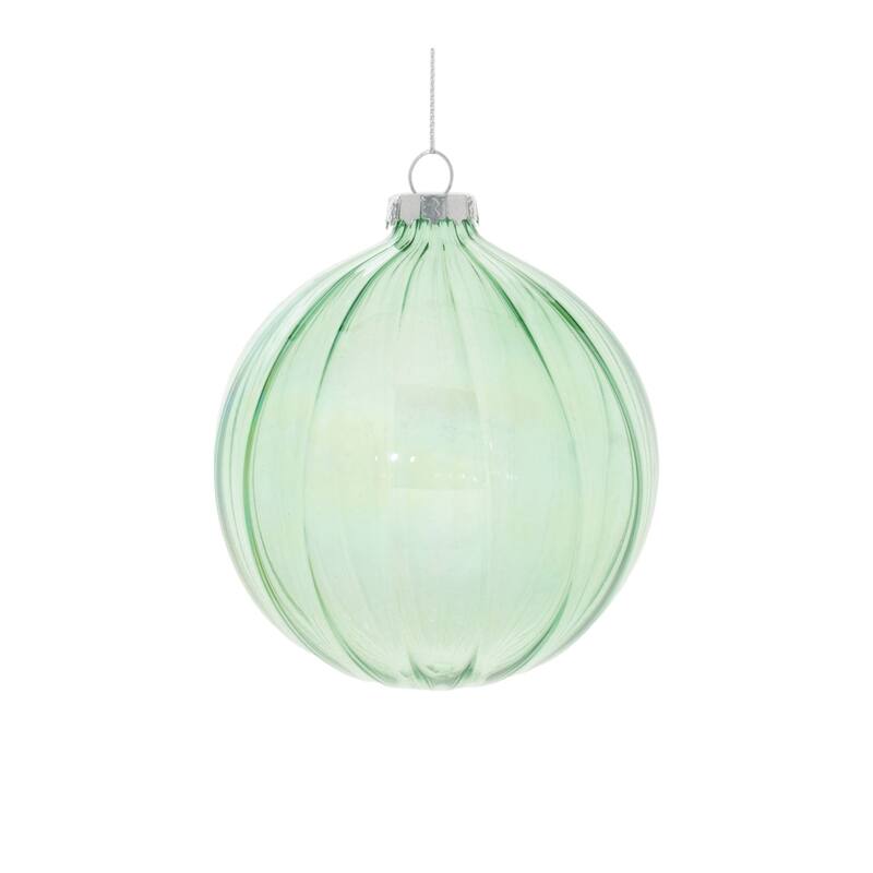 Iridescent Ribbed Glass Christmas Ornaments - 5.5" - Green - 6ct