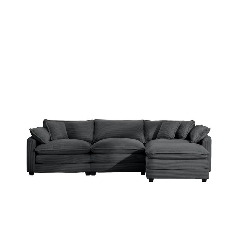 L-shaped Chaise Sectional Sofa with Ottoman and Double Cushions