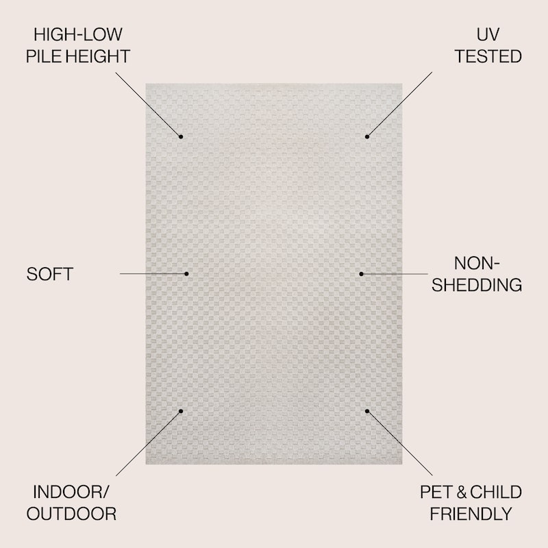 JONATHAN Y Sofia High-Low Modern Minimalist Checkered Monotone Ivory/Cream Indoor/Outdoor Rug
