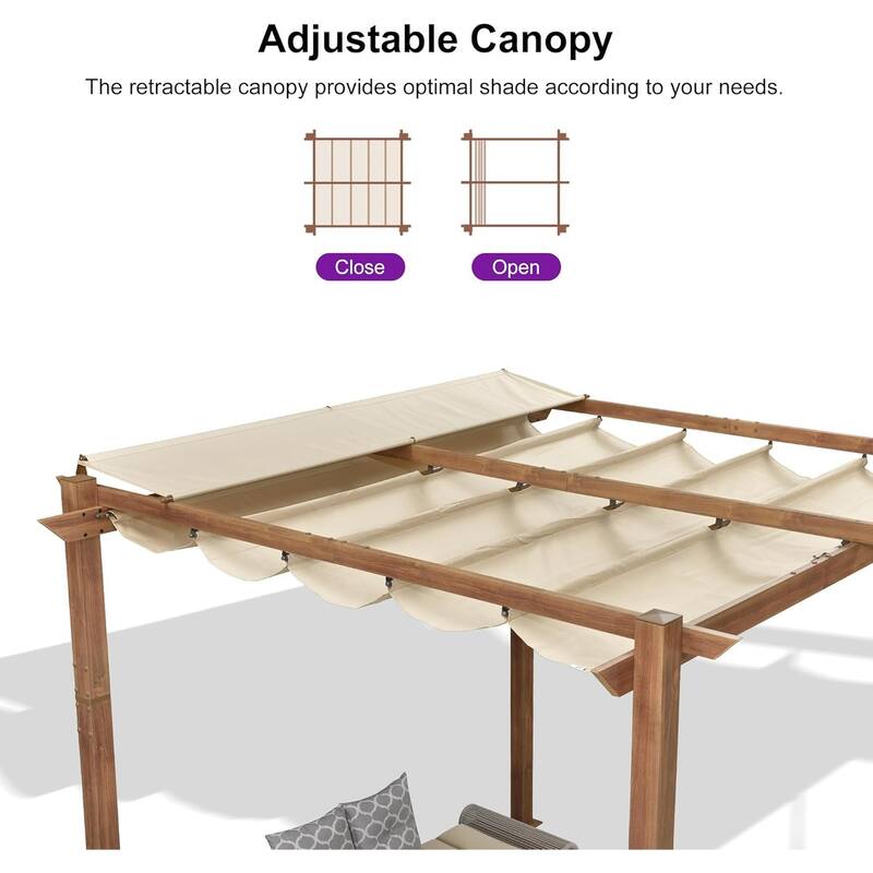 PURPLE LEAF Gazebo Wood Grain Metal Frame Pergola with Extra Top Roof for Patio