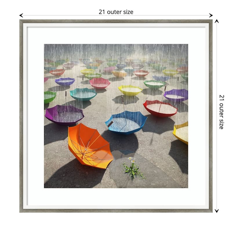 Downpour (Umbrella) by Cynthia Decker Wood Framed Wall Art Print - Lucie Silver White