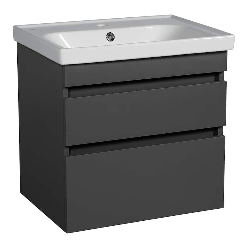 Modern Wall-Mounted Bathroom Vanity with Washbasin Niagara Gray Matte Non-Toxic MDF-24"-Diamond 32" - Grey - 28" - Matte