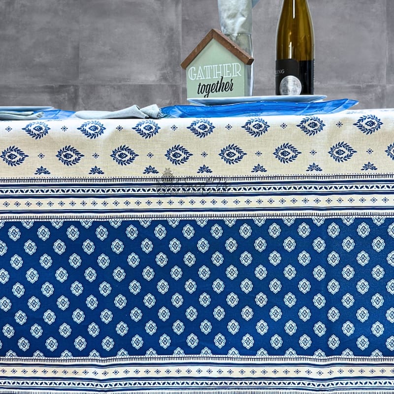 Wipeable Stain Resistant French Chateau Cotton Floral Tablecloth